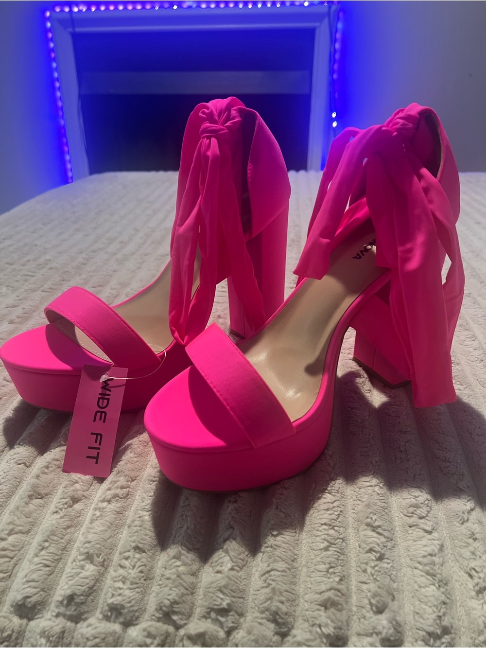 Hot Pink Platform Block Heel Sandals with Ankle Tie